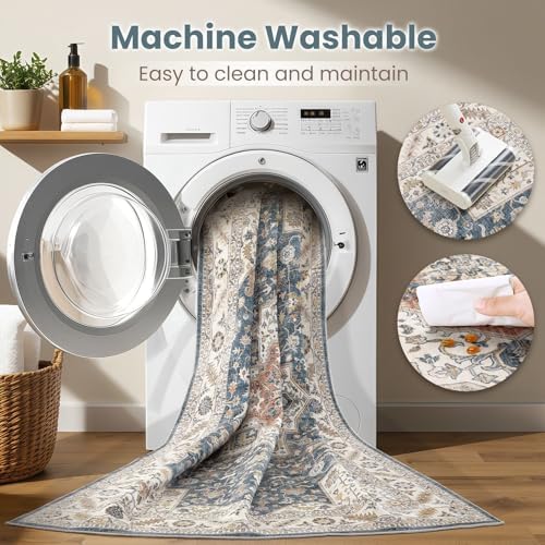 cotiled 2x3 Area Rug for Living Room, Washable, Traditional, Vintage Blue
