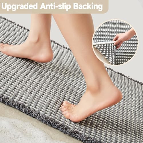 TYUU Waffle Bath Mat, Boho Bathroom Rugs Non Slip, 48x24 Grey & White