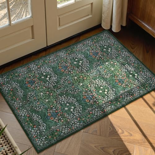 Lahome Floral Entryway Rug, 2x3 Kitchen Rugs Non Slip Washable Boho Green