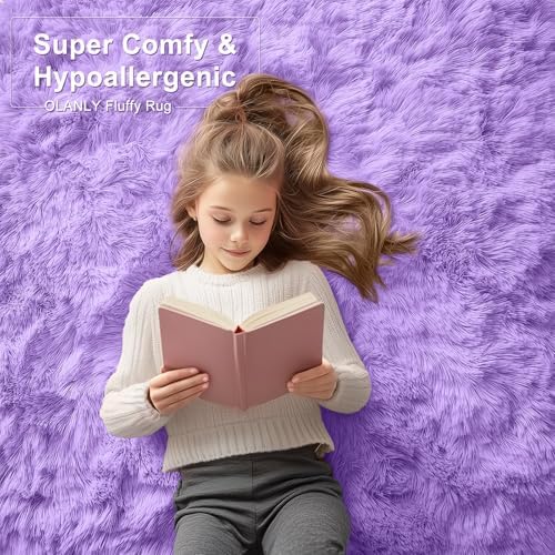 OLANLY 2x8 Machine Washable Runner Rugs for Hallway, Soft Fluffy Shaggy Bedside Rugs for Bedroom, Living Room, Indoor Floor Carpet for Kids Girls and Boys, Nursery Rooms, Home Decor Aesthetic, Purple