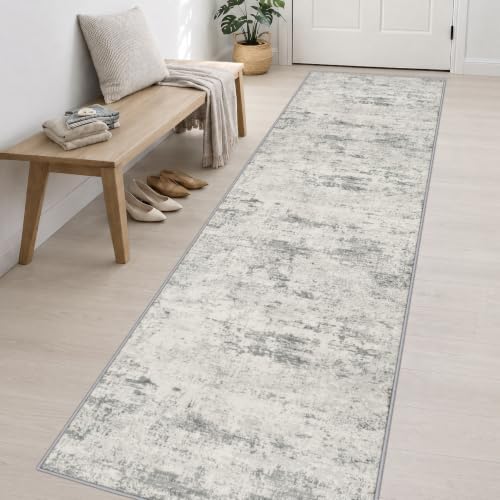 3x14 Washable Runner Rug：Modern Abstract Kitchen Soft Carpet Gray