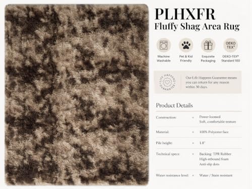 PLHXFR 6x9 Area Rug Living Room: Fluffy Bedroom Soft Shag Rug Coffee Brown
