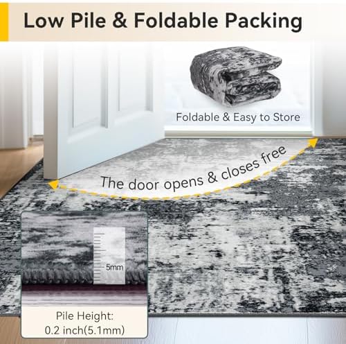 RELEANY Washable 7'x10' Abstract Area Rug for Living Room Black White