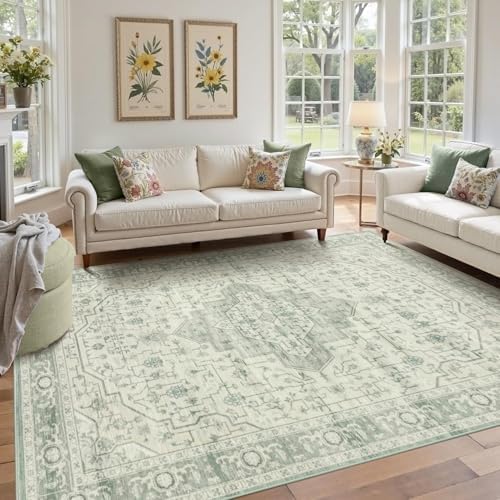 Rugxara 5X7 Washable Area Rug for Living Room, Bedroom,Sage Green