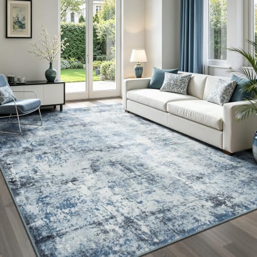 Rugflix 5x7 Area Rugs for Living Room, Washable Light Blue Grey Large Rug