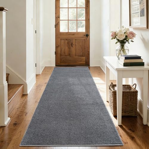 2x6 Pure Dark Grey Runner Rug Non-Slip Washable for Hallway Kitchen Bedroom