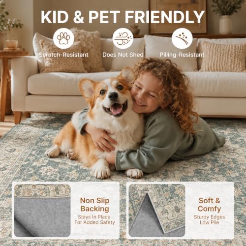 6x9 Washable Area Rug Vintage Soft Non Slip Living Room Bedroom