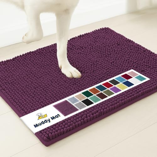 Muddy Mat® | Super Water Absorbent Door Mat Indoor, Microfiber Quick Dry Chenille Entryway Rug, Slip Resistant Front Door Mat, Indoor Mats for Entryway, Machine Washable Pet Rug, Dark Purple 48"x72"