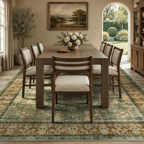 9x12 Area Rug for Living Room, Non-Slip Washable Large Carpet, Olive Green