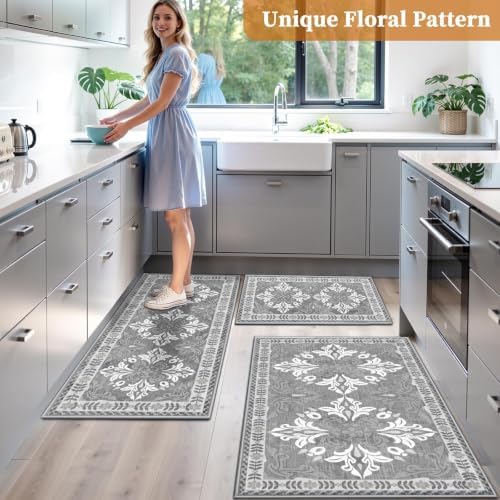 Kitchen Rugs Set of 3, Non Slip Washable Floor Mats with Water Absorbent