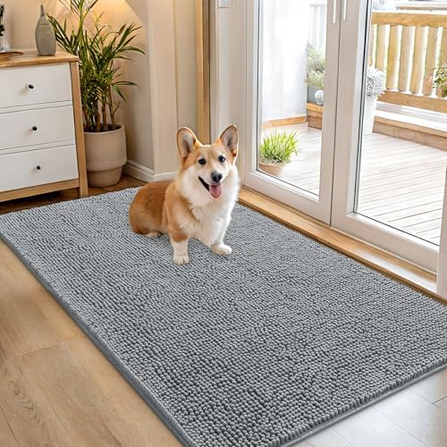 OLANLY Dog Door Mat for Muddy Paws 54x32, Super Absorbent Chenille Mud Mat