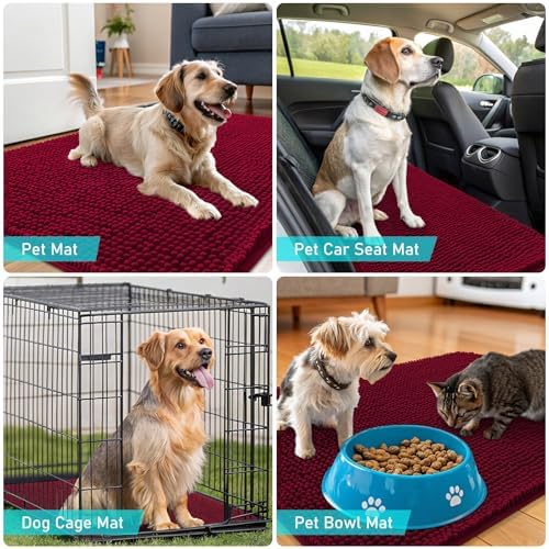 OLANLY Dog Door Mat for Muddy Paws 40x24, Super Absorbent Chenille Mud Mat