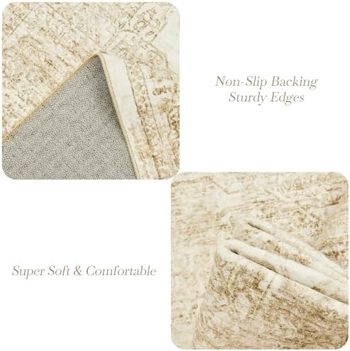 Soalmost 6x9 Area Rug for Living Room Washable Non-Slip Rugs Beige/Ivory