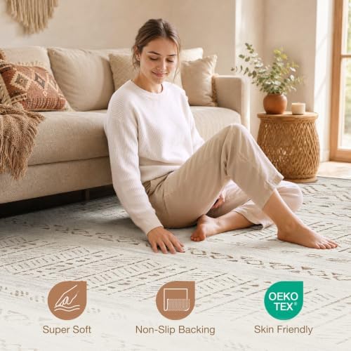 cotiled 6x9 Area Rugs for Living Room: Boho Washable Rug for Dining Room