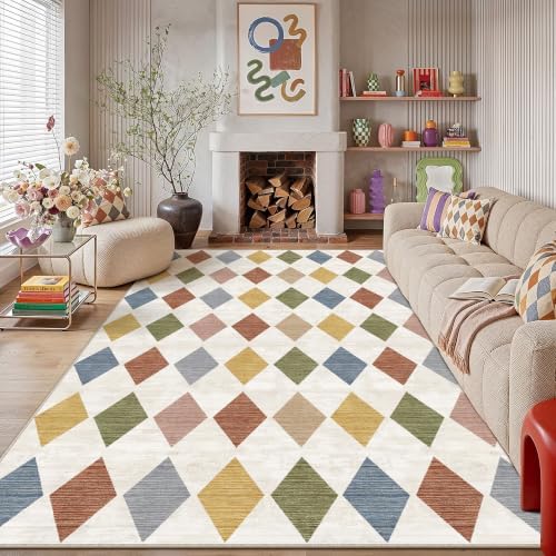 PureCozy 10x12 Washable Area Rug Living Room Colorful Large Non Slip Carpet