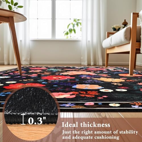 Macgace Floral Area Rug for Hallway, Washable 2x8 Black Runner Rugs
