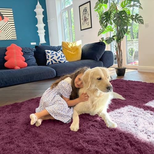 OLANLY 2x5 Machine Washable Runner Rugs for Hallway, Soft Fluffy Shaggy Bedside Rugs for Bedroom, Living Room, Indoor Floor Carpet for Kids Girls Boys, Nursery Rooms, Home Decor Aesthetic, Burgundy