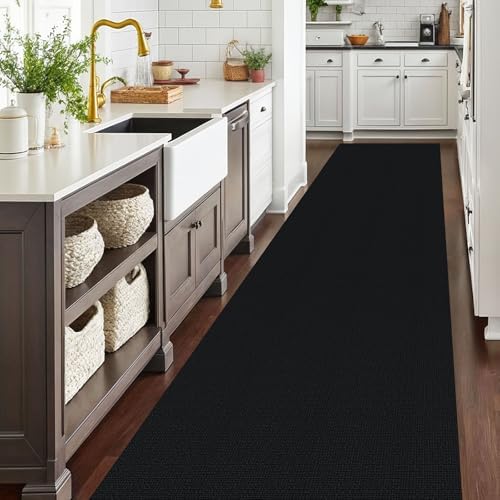 EARTHALL Washable Runner Rug, Non Slip Hall Runner, 3x14 Ft, Black Heather