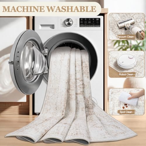 6x9 Washable Area Rugs for Bedroom Beige Ivory Non-Slip Rug