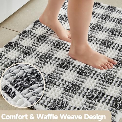 TYUU Waffle Bath Mat, Checkered Bathroom Rugs Non Slip, 30x20 Black & White