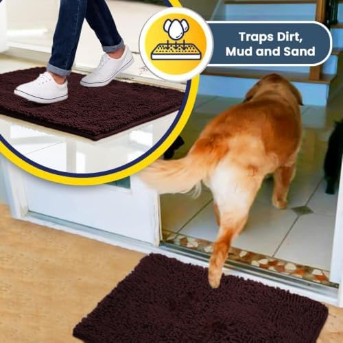 Muddy Mat® | Super Water Absorbent Door Mat Indoor, Microfiber Quick Dry Chenille Entryway Rug, Slip Resistant Front Door Mat, Indoor Mats for Entryway, Machine Washable Pet Rug, Rust 3ft x 3ft