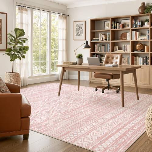 Nakagishi Boho 9x12 Area Rug Living Room Rugs Machine Washable Pink