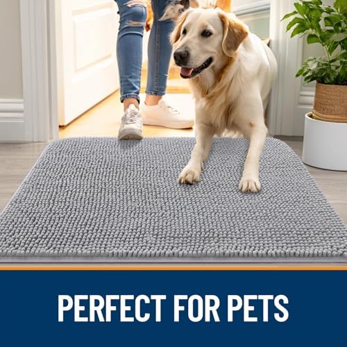 OLANLY Dog Door Mat for Muddy Paws 59x24, Super Absorbent Chenille Mud Mat