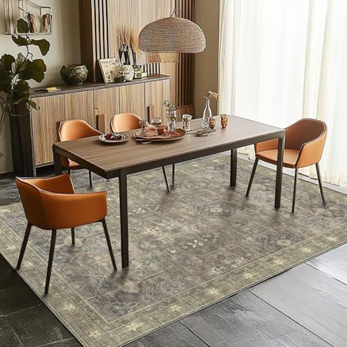 5x7 Rugs for Living Room Persian Floral Boho Area Rug,Carpet for Bedroom Machine Washable Non-Slip Large Rug,Low Pile Dining Room Rugs for Under Table