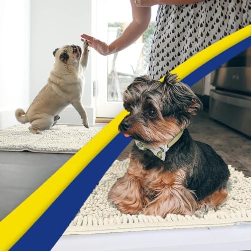 Muddy Mat® | Super Water Absorbent Door Mat Indoor, Microfiber Quick Dry Chenille Entryway Rug, Slip Resistant Front Door Mat, Indoor Mats for Entryway, Machine Washable Pet Rug, Ivory 3ft x 3ft