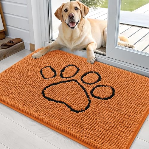 OLANLY Dog Door Mat for Muddy Paws 36x24, Paw Print Design Chenille Mud Mat