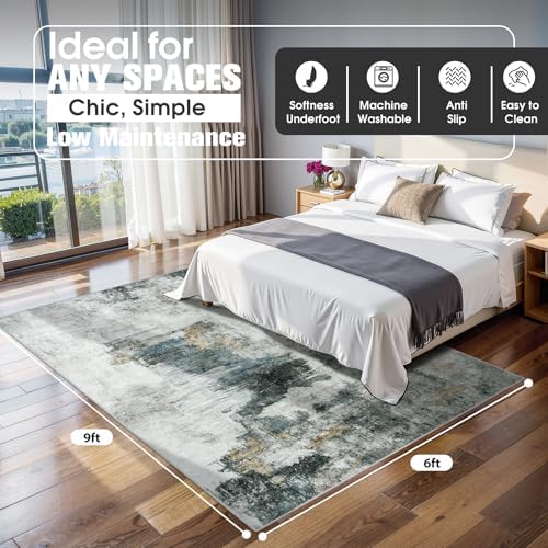 6x9 Area Rugs for Living Room Washable Bedroom Dining Room Black Gold