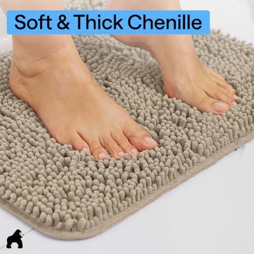 GORILLA GRIP Bath Rug Mat for Bathroom, Absorbent Chenille 60x17 Gray Beige