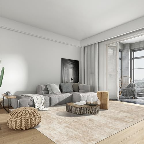 5x7 Area Rugs for Living Room: Washable Abstract Beige Bedroom Carpet