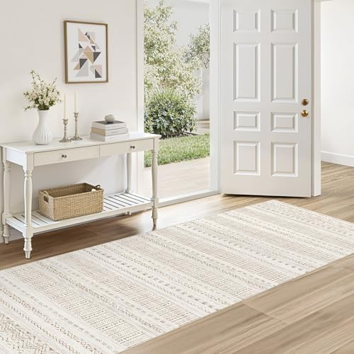 cotiled Hallway 2.6x8 Runner Rugs Washable Boho Rug Brown/Cream