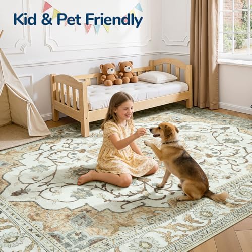 Lessymo Area Rugs 9x12 for Living Room,Large Washable Carpet Light Beige