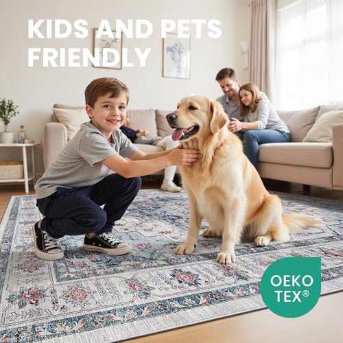 zesthome 6x9 Area Rugs for Living Room,Large Washable Rug,Blue