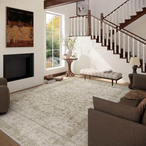 Machine Washable Rugs for Living Room: 5x7 Area Rugs for Bedroom Boho Vintage Rugs Stain Resistant Non Slip Low Pile Soft Lightweight Carpet for Kitchen Dining Room Farmhouse Nursery Kids Room