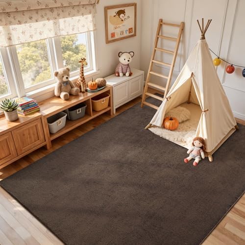5x7 Pure Brown Area Rug Non-Slip Washable Soft Thin for Living Room Bedroom