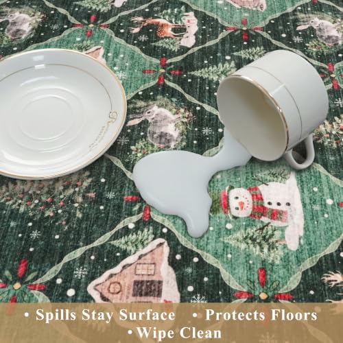 Christmas Decorations Kitchen Rugs Set of 3: Washable Non-Slip Kitchen Mat for Floor Snowman and Gnome Soft Vintage Farmhouse Runner Rug for Sink Floor Mats ＆Indoor, Hallway, Entryway, (Green)