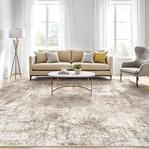 LOONGRUG 9x12 Area Rug Washable Large Neutral Modern Living Room Rugs