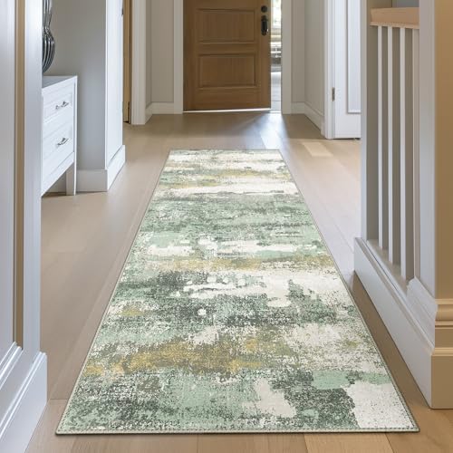 BEIMO 2x8 Green Abstract Runner Rug, Washable Non-Slip for Hallway