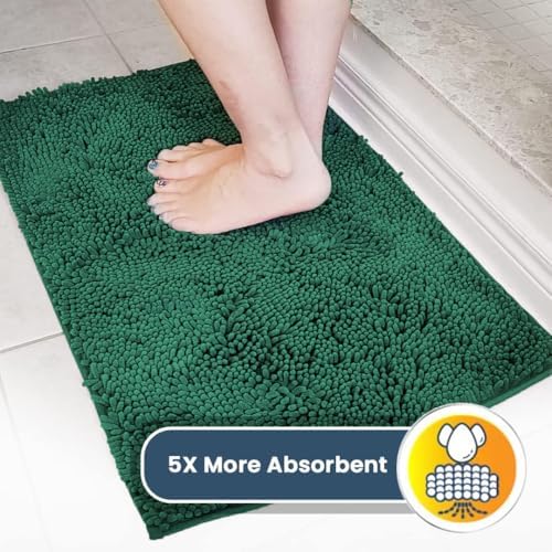 Muddy Mat® | Super Water Absorbent Door Mat Indoor, Microfiber Quick Dry Chenille Entryway Rug, Slip Resistant Front Door Mat, Indoor Mats for Entryway, Machine Washable Pet Rug, Dark Green 30" x 48"