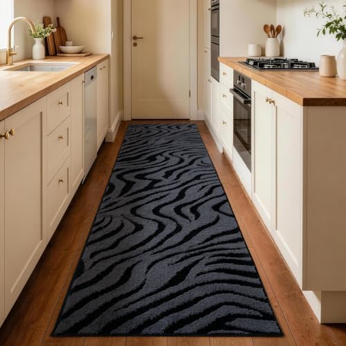 YIHOUSE Zebra Hallway Runner Rugs 2x8: Grey Washable Bathroom Rug
