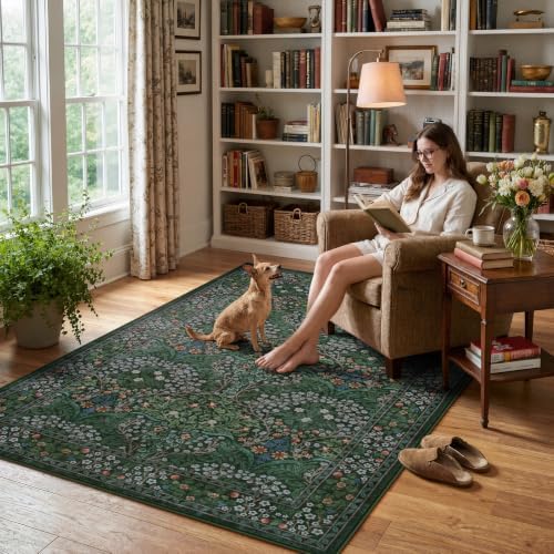 Lahome Dark Green Rugs 5x7, Soft Washable Rugs for Bedroom Reading Corner