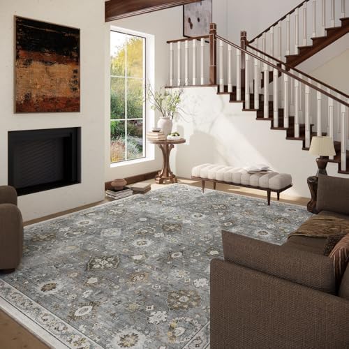 Machine Washable Rug for Living room: 6x9 Area Rugs Boho Vintage Rugs Stain Resistant Non Slip Low Pile Lightweight Soft Carpets for Bedroom Kitchen Dining Room Nursery Kids Room Farmhouse Home Office