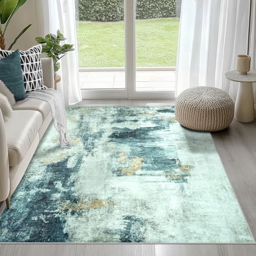 4x6 Area Rugs for Living Room Washable Bedroom Dining Room Teal Grey Gold