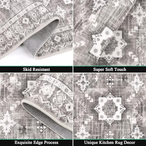 HEBE Boho Kitchen Rugs Set of 3, Non Slip Washable Kitchen Mats for Floor