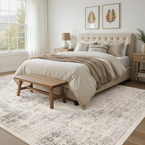 UERMEI 9x12 Area Rug Living Room Rugs - Washable Vintage Soft Large Rug Indoor Floor No Slip Rug Carpet for Bedroom Farmhouse Under Dining Table Home Office Decor - Beige/Camel