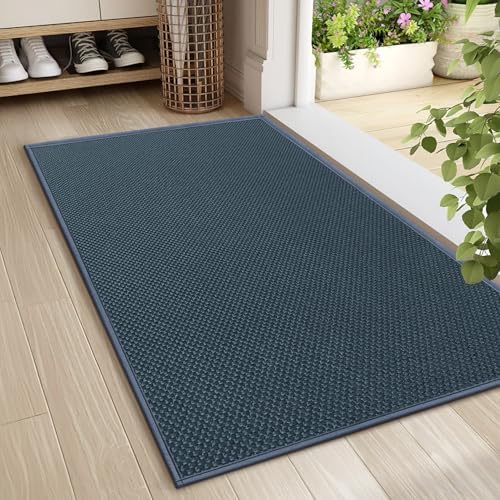 LEKEEPGO Door Mat 24"x36", Non Slip Door Mat Indoor Entrance, Cyan Blue