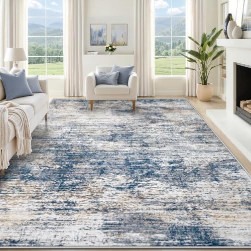XLUEZ 8x10 Area Rugs for Living Room, Washable Modern Abstract Large Area Rug Neutral Soft Non Slip Kids Rug Stain Resistant Indoor Carpet for Bedroom Nursery Dining Children's Room(BlueWhite, 8'x10')